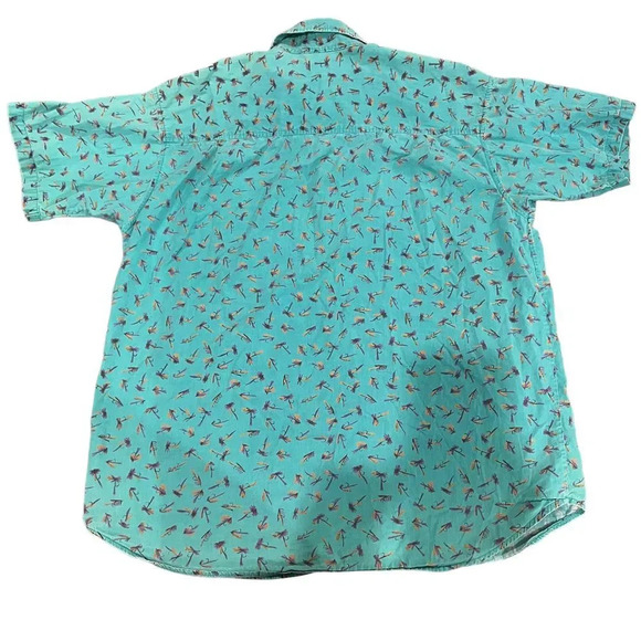 Columbia Men's XL Turquoise Floral Bird Pattern Short Sleeve Button-Up‎ Shirt - Picture 3 of 3